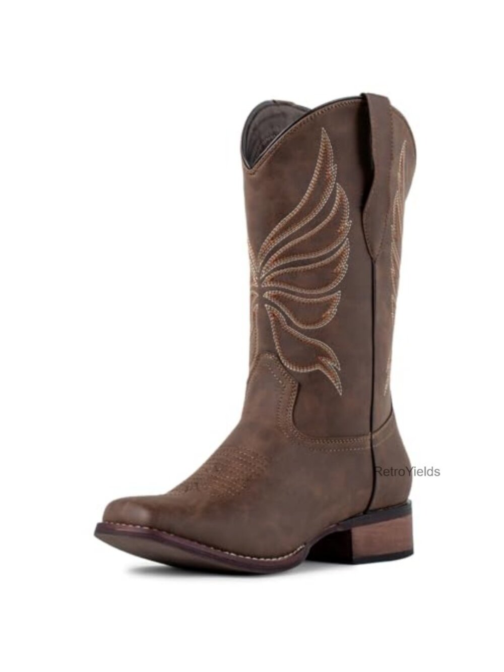 Faux Leather Western Cowboy Boots Square Toe Pull On Mid Calf